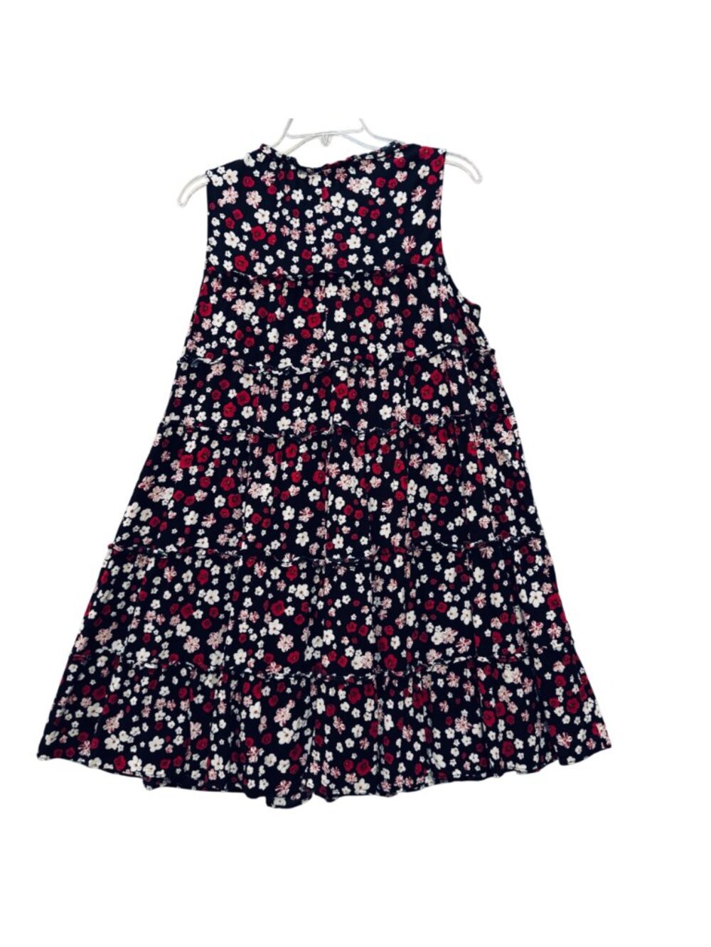 Calvin Klein Black Floral Mini Dress Size 8 Multi-Tiered Sleeveless Ruffle Boho - Picture 2 of 7